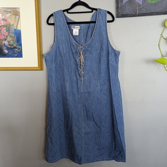 Vintage Dresses & Skirts - Vintage Blue Denim Sleeveless Dress 20W